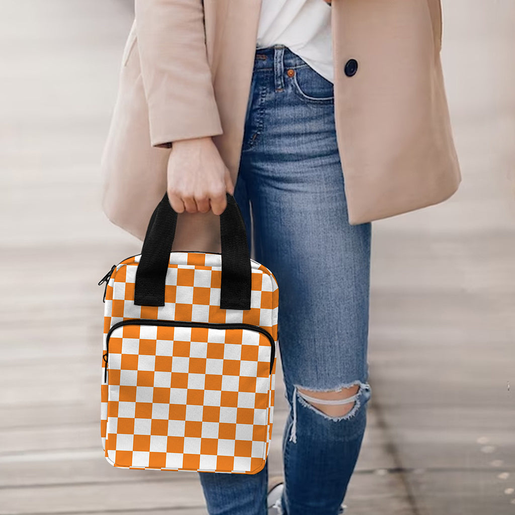 Orange And White Checkered Pattern Print Bible Tote Bag