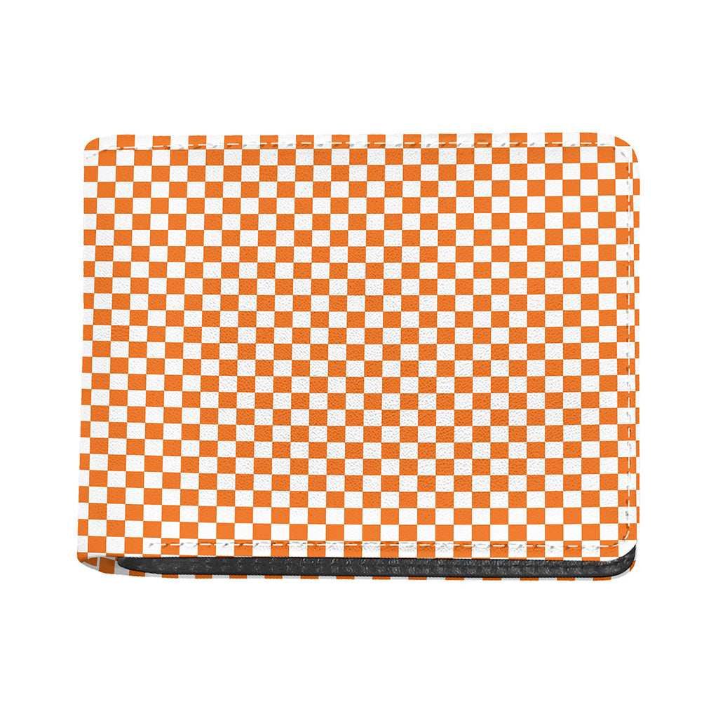 Orange And White Checkered Pattern Print Bifold Wallet