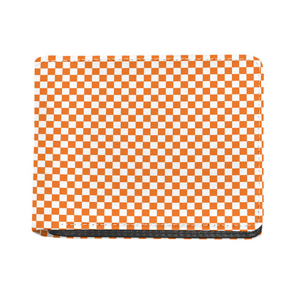 Orange And White Checkered Pattern Print Bifold Wallet