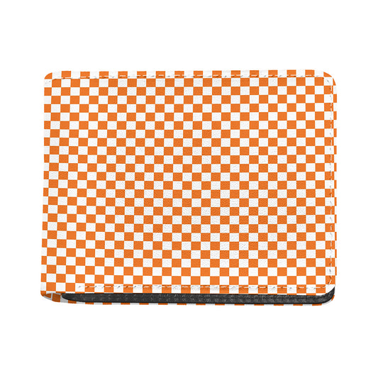 Orange And White Checkered Pattern Print Bifold Wallet