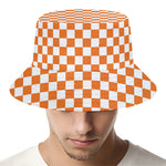 Orange And White Checkered Pattern Print Bucket Hat