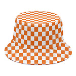 Orange And White Checkered Pattern Print Bucket Hat