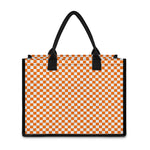 Orange And White Checkered Pattern Print Canvas Tote Bag