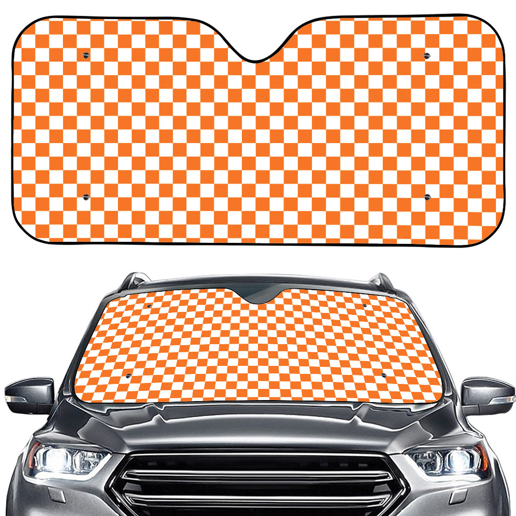 Orange And White Checkered Pattern Print Car Windshield Sun Shade