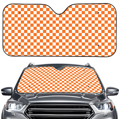 Orange And White Checkered Pattern Print Car Windshield Sun Shade