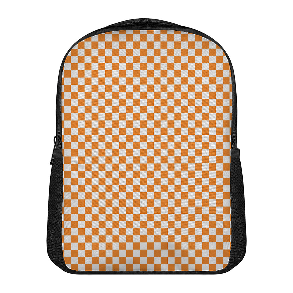 Orange And White Checkered Pattern Print Casual Backpack
