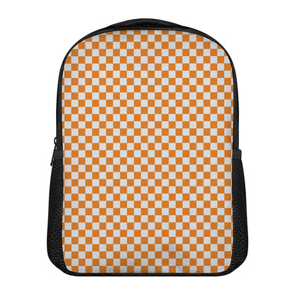 Orange And White Checkered Pattern Print Casual Backpack