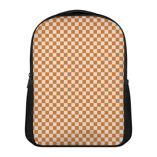 Orange And White Checkered Pattern Print Casual Backpack