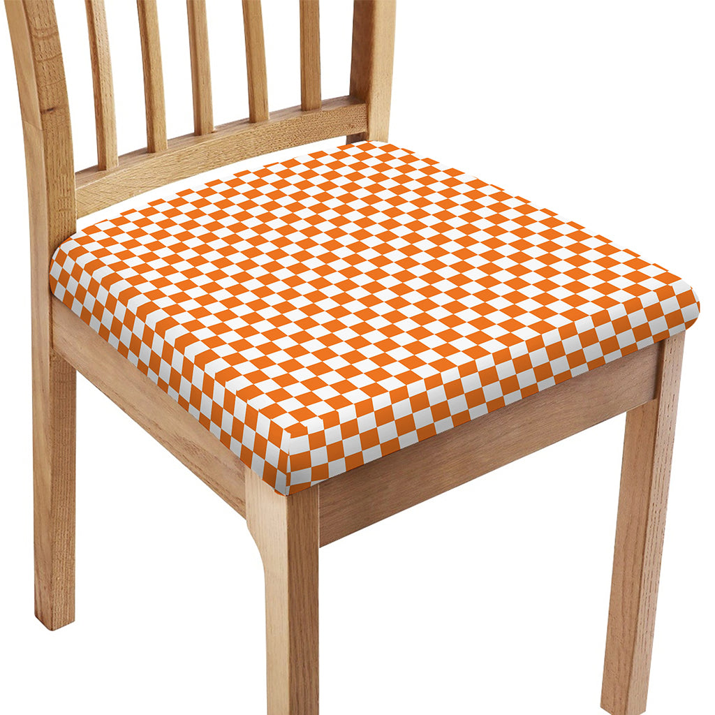 Orange And White Checkered Pattern Print Chair Cushion Cover