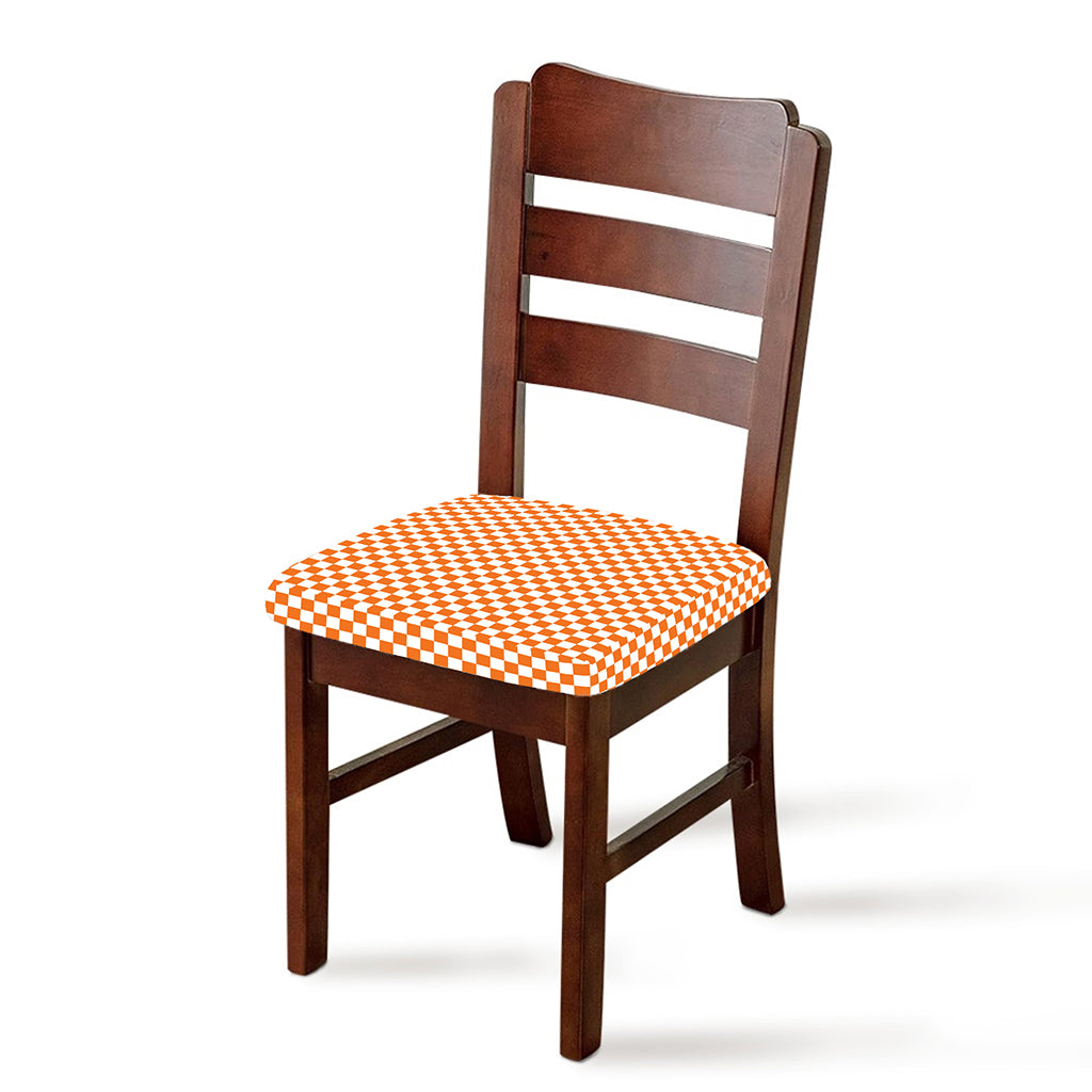 Orange And White Checkered Pattern Print Chair Cushion Cover