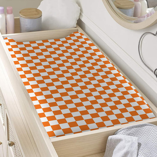 Orange And White Checkered Pattern Print Changing Pad Cover