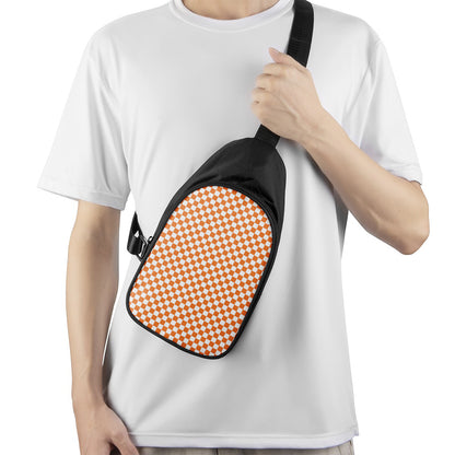 Orange And White Checkered Pattern Print Chest Bag