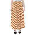 Orange And White Checkered Pattern Print Chiffon Maxi Skirt