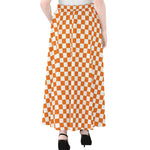 Orange And White Checkered Pattern Print Chiffon Maxi Skirt