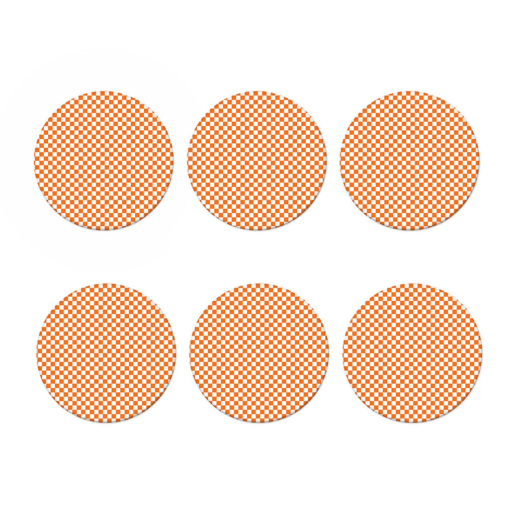 Orange And White Checkered Pattern Print Coaster Set