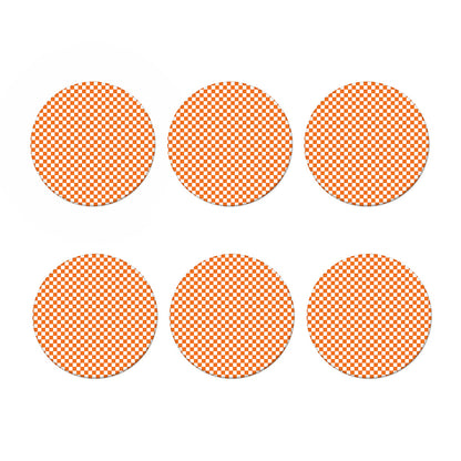 Orange And White Checkered Pattern Print Coaster Set