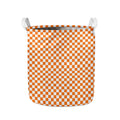 Orange And White Checkered Pattern Print Collapsible Laundry Basket