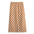 Orange And White Checkered Pattern Print Cotton Front Slit Maxi Skirt