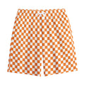 Orange And White Checkered Pattern Print Cotton Shorts