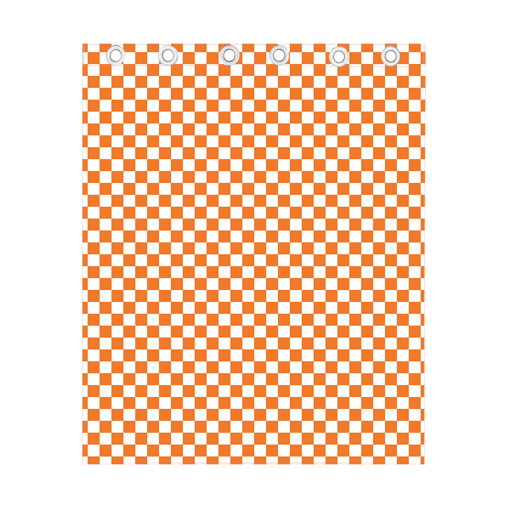 Orange And White Checkered Pattern Print Curtain