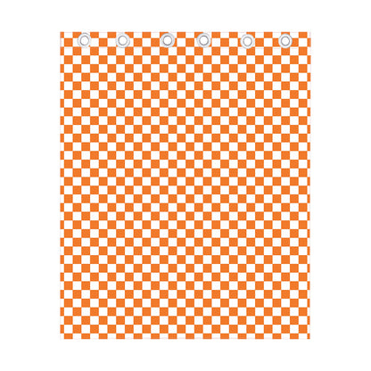 Orange And White Checkered Pattern Print Curtain