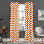 Orange And White Checkered Pattern Print Curtain