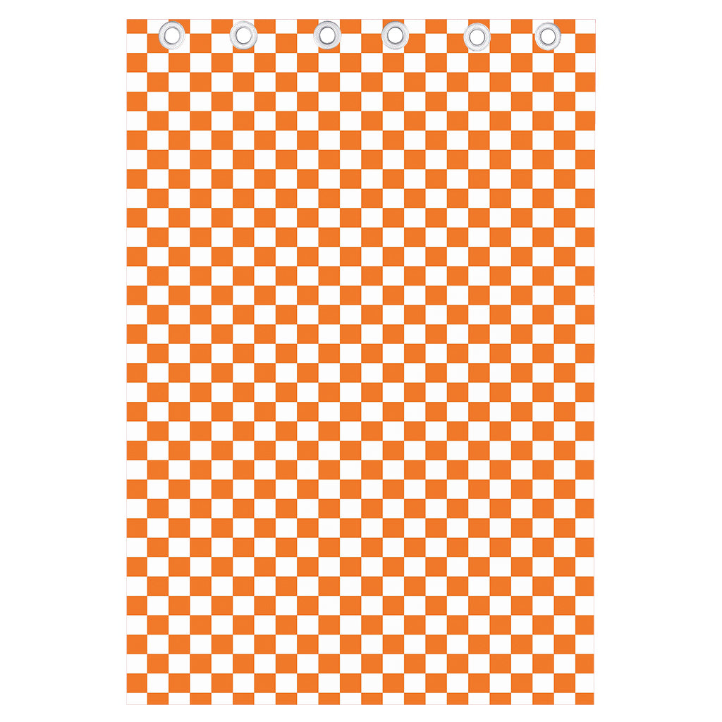 Orange And White Checkered Pattern Print Curtain