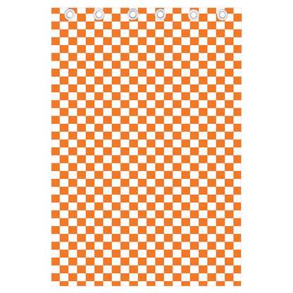 Orange And White Checkered Pattern Print Curtain
