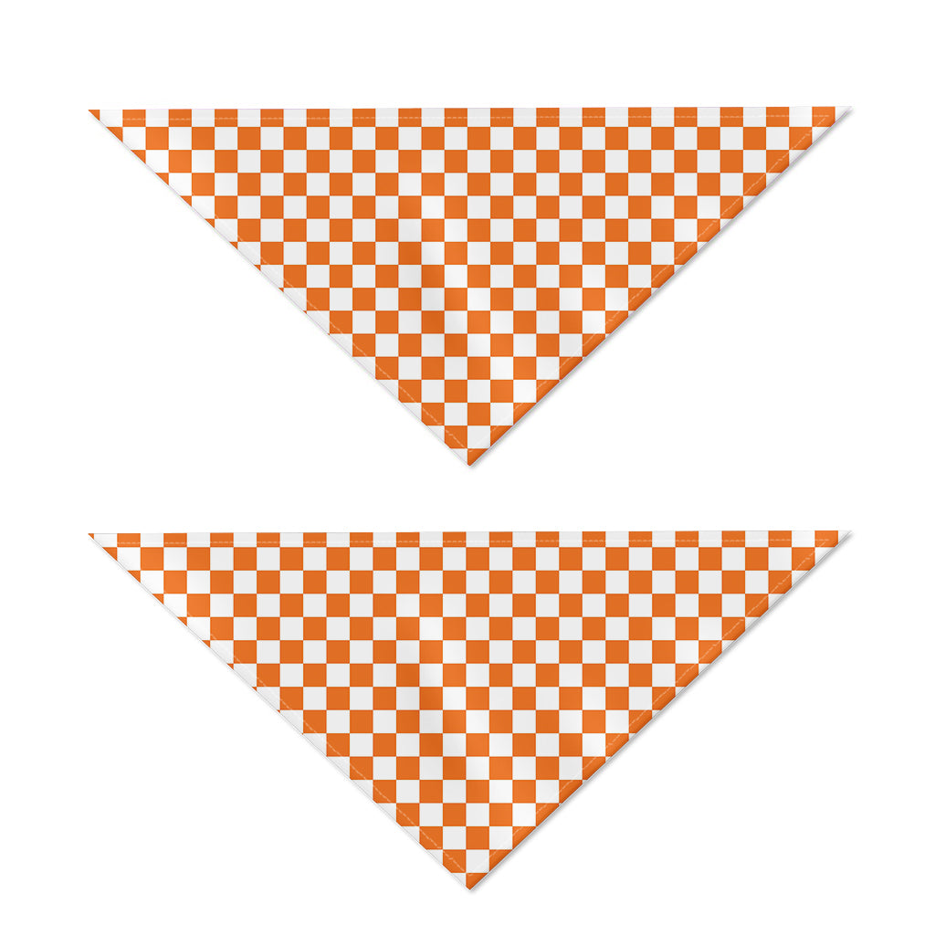 Orange And White Checkered Pattern Print Dog Bandana