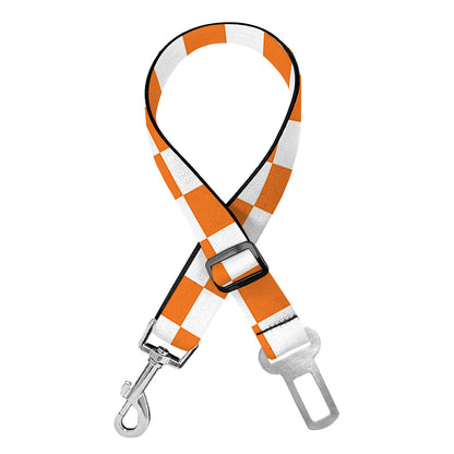Orange And White Checkered Pattern Print Dog Seat Belt