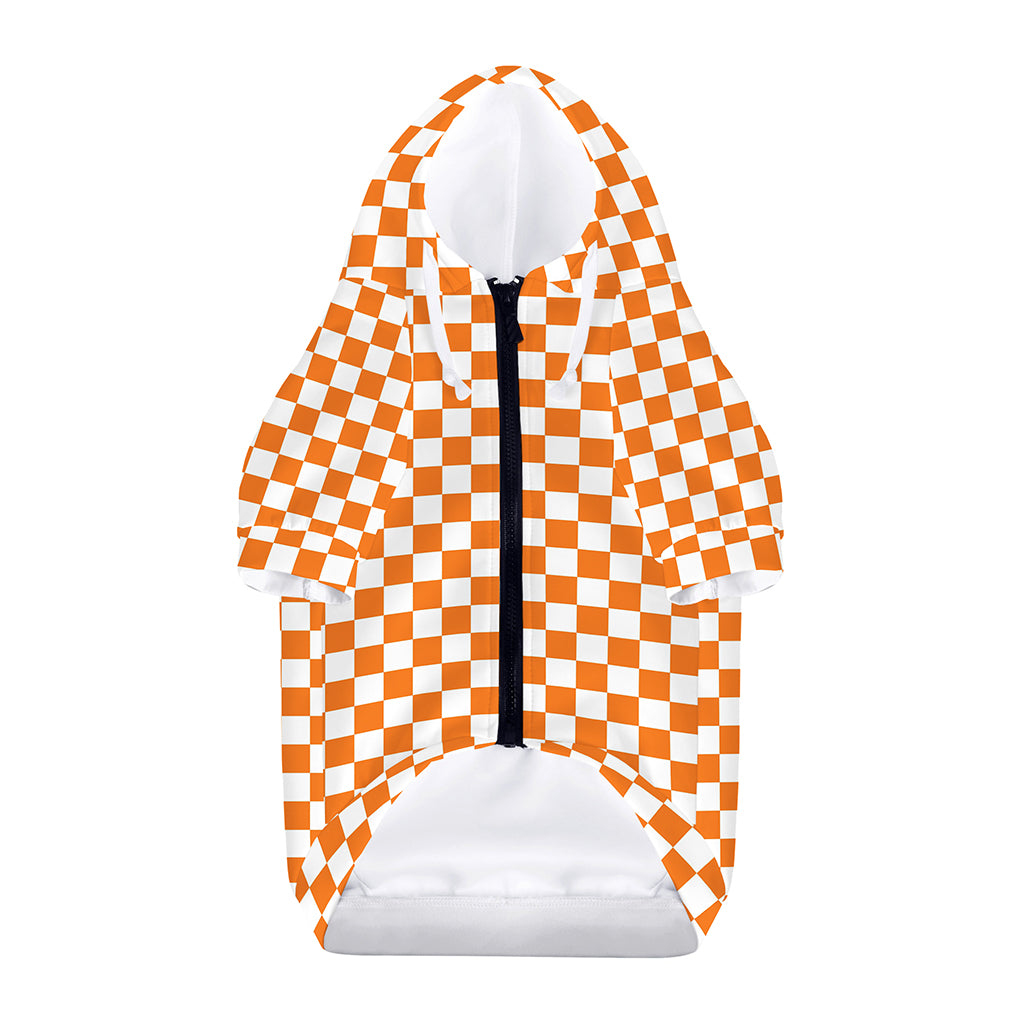 Orange And White Checkered Pattern Print Dog Zip Up Hoodie