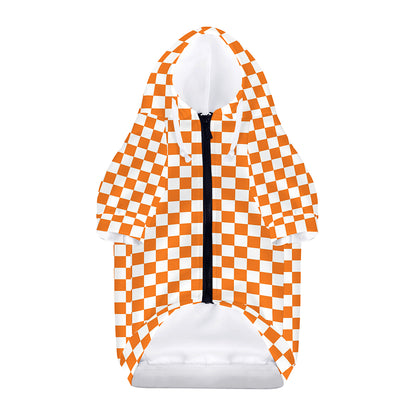 Orange And White Checkered Pattern Print Dog Zip Up Hoodie