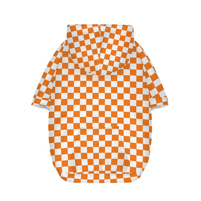 Orange And White Checkered Pattern Print Dog Zip Up Hoodie