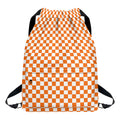 Orange And White Checkered Pattern Print Drawstring Backpack