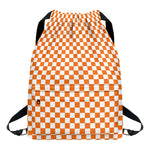 Orange And White Checkered Pattern Print Drawstring Backpack