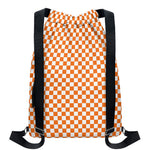 Orange And White Checkered Pattern Print Drawstring Backpack