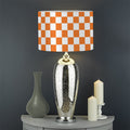 Orange And White Checkered Pattern Print Drum Lamp Shade