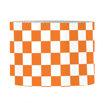 Orange And White Checkered Pattern Print Drum Lamp Shade