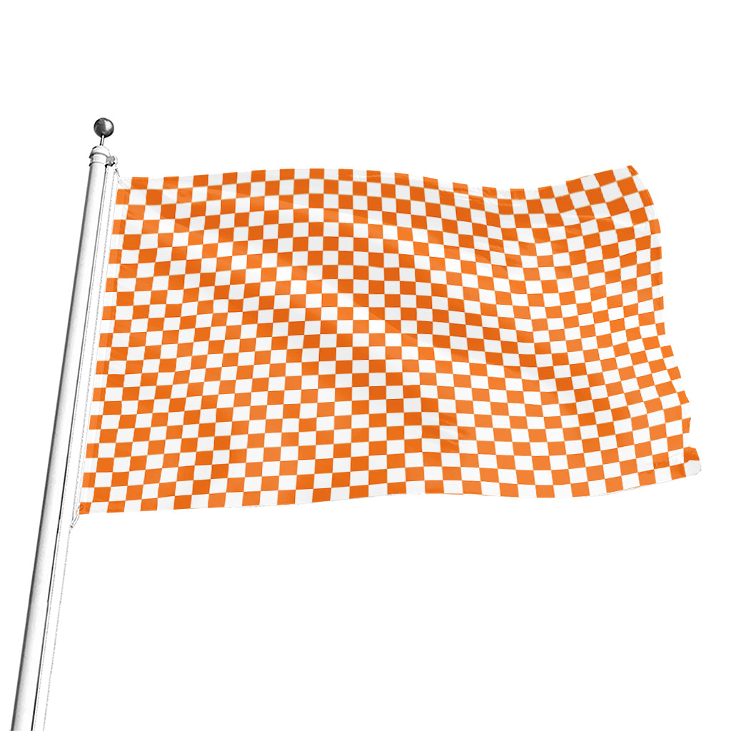 Orange And White Checkered Pattern Print Flag