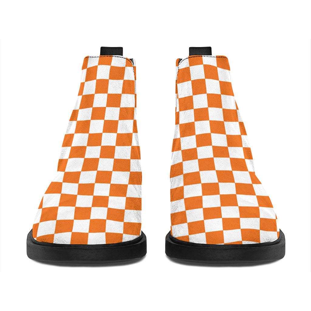 Orange And White Checkered Pattern Print Flat Ankle Boots