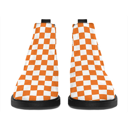 Orange And White Checkered Pattern Print Flat Ankle Boots