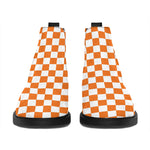 Orange And White Checkered Pattern Print Flat Ankle Boots
