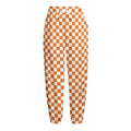 Orange And White Checkered Pattern Print Fleece Lined Knit Pants