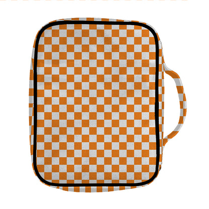 Orange And White Checkered Pattern Print Front Pocket Bible Bag