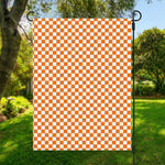 Orange And White Checkered Pattern Print Garden Flag