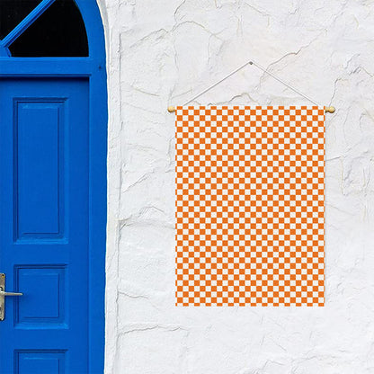 Orange And White Checkered Pattern Print Garden Flag