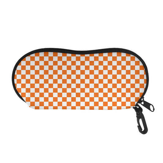 Orange And White Checkered Pattern Print Glasses Case