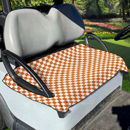 Orange And White Checkered Pattern Print Golf Cart Seat Cover