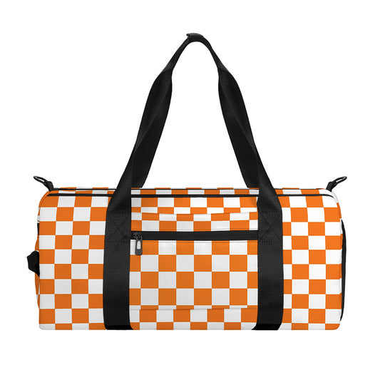 Orange And White Checkered Pattern Print Gym Bag