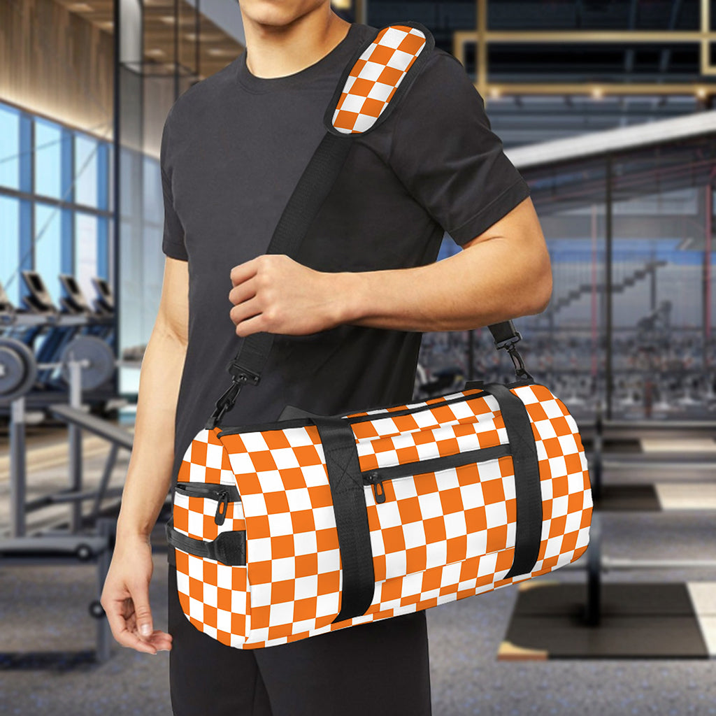 Orange And White Checkered Pattern Print Gym Bag